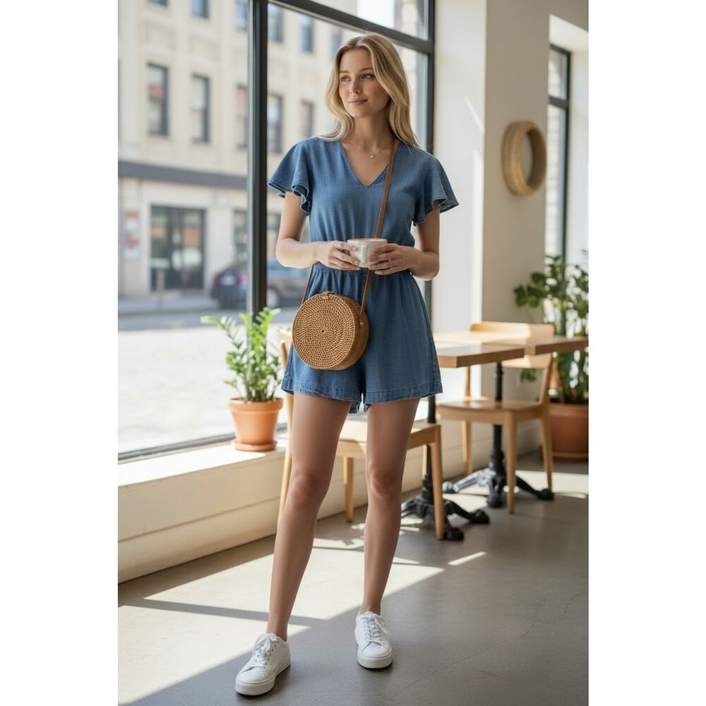 Banana Republic Short Romper Sz4 Chambray Casual Coastal Cowgirl